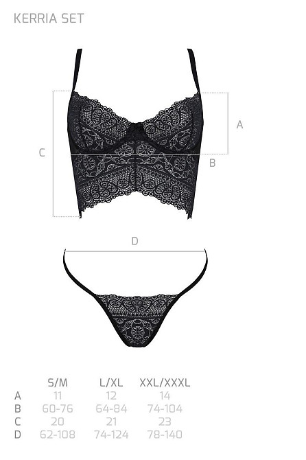 Комплект Passion KERRIA SET black, XXL/XXXL сітка+мереживо, бюстьє та стрінги Sex Aura Київ - фото 5