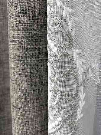 Комплект штор VR-Textil Лен ALORA-TON 150х270 2шт и Тюль 600х270 1871ш-1701т Серый с белым 71-202/5 Киев