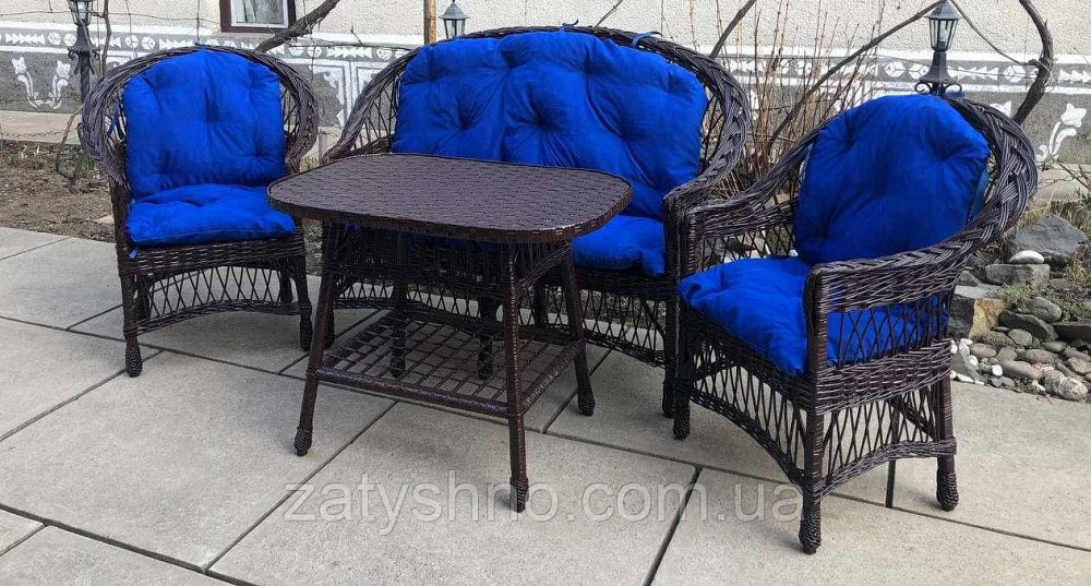 Меблі з лози коричневі з блакитними накидками Київ - фото 7