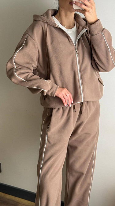 Женский теплый костюм двойка с кантом двухсторонний флис Мокко, 42/44 Одесса - изображение 1