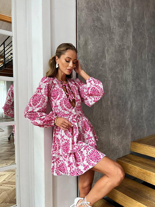 Женское стильное повседневное летнее платье софт принт Розовый, 44/46 Одесса - изображение 6