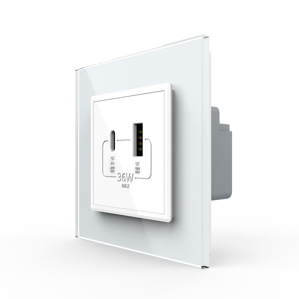 LIVOLO Розетка USB-A та USB-C з Power Delivery 36W Livolo білий скло (VL-C7FCUA18W.UC18W-2WP) Коломия - фото 5