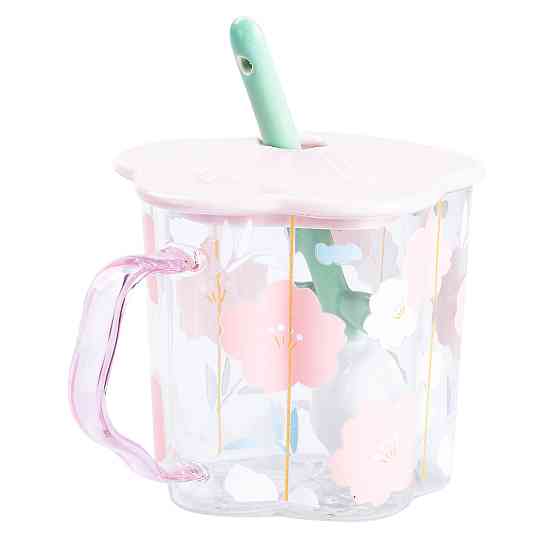 Happy Life Чашка скляна 500 мл з ложкою і кришкою Рожевий HP7213P Коломыя