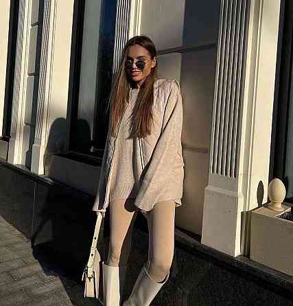 Жіночі базові лосини з високою посадкою рубчик Беж, 42/44 Одеса