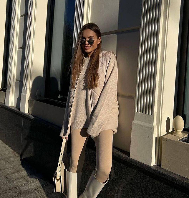 Женские базовые лосины с высокой посадкой рубчик Беж, 42/44 Одесса - изображение 3