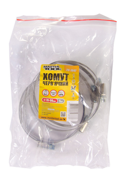 MASTERTOOL Хомут черв'ячний MASTERTOOL German type W2 DIN 3017 9.0 мм Ø 70-90 мм 5 шт 20-1947 Коломия - фото 2