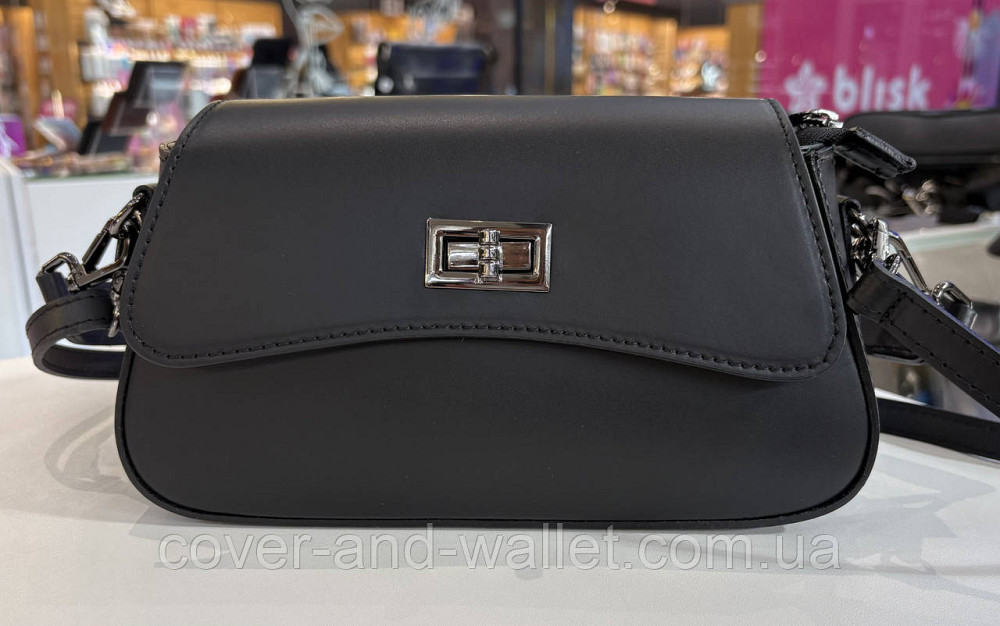 Елегантна каркасна жіноча сумочка з італійської шкіри чорного кольору Virginia Conti Київ - фото 6