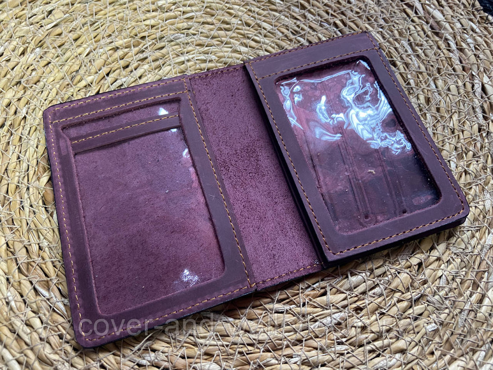 Кожаная обложка на авто документы с карманами для карточек бордового цвета Киев - изображение 2