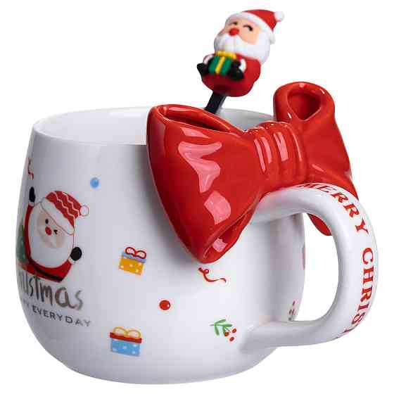Yiwu Новорічна порцелянова чашка з ложкою Merry Christmas 400 (мл) Червона Yiwu FM-CS-19A Коломия