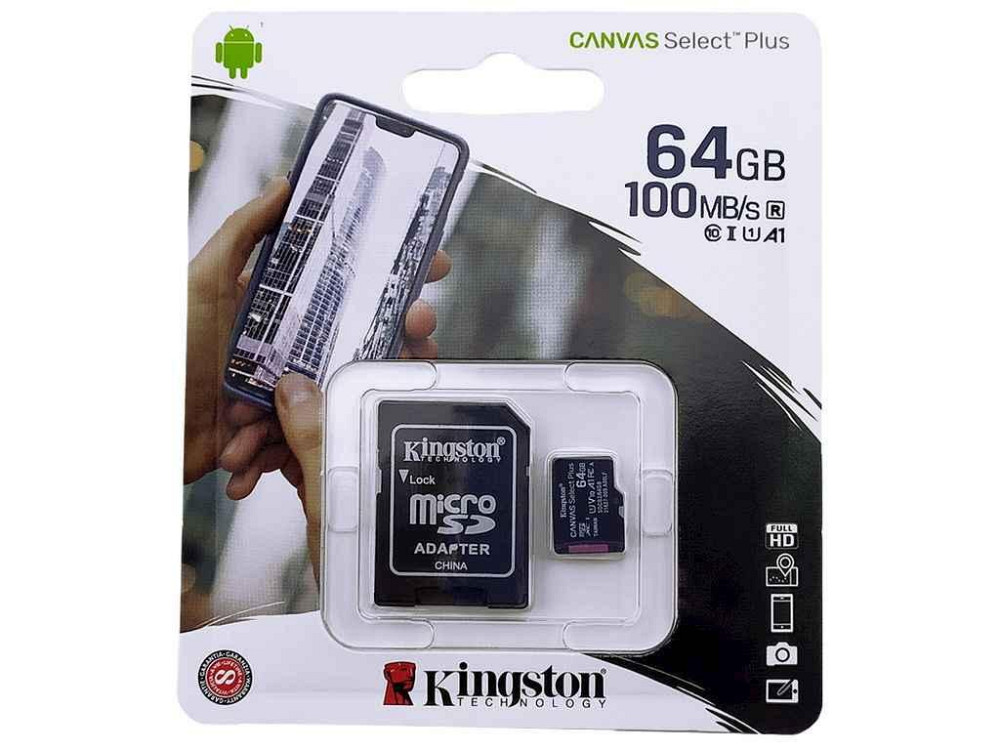 Картка пам'яті 64 Gb Micro SD (10) (adapter) Canvas Select Plus UHS-I ТМ Kingston Solmir Київ - фото 1