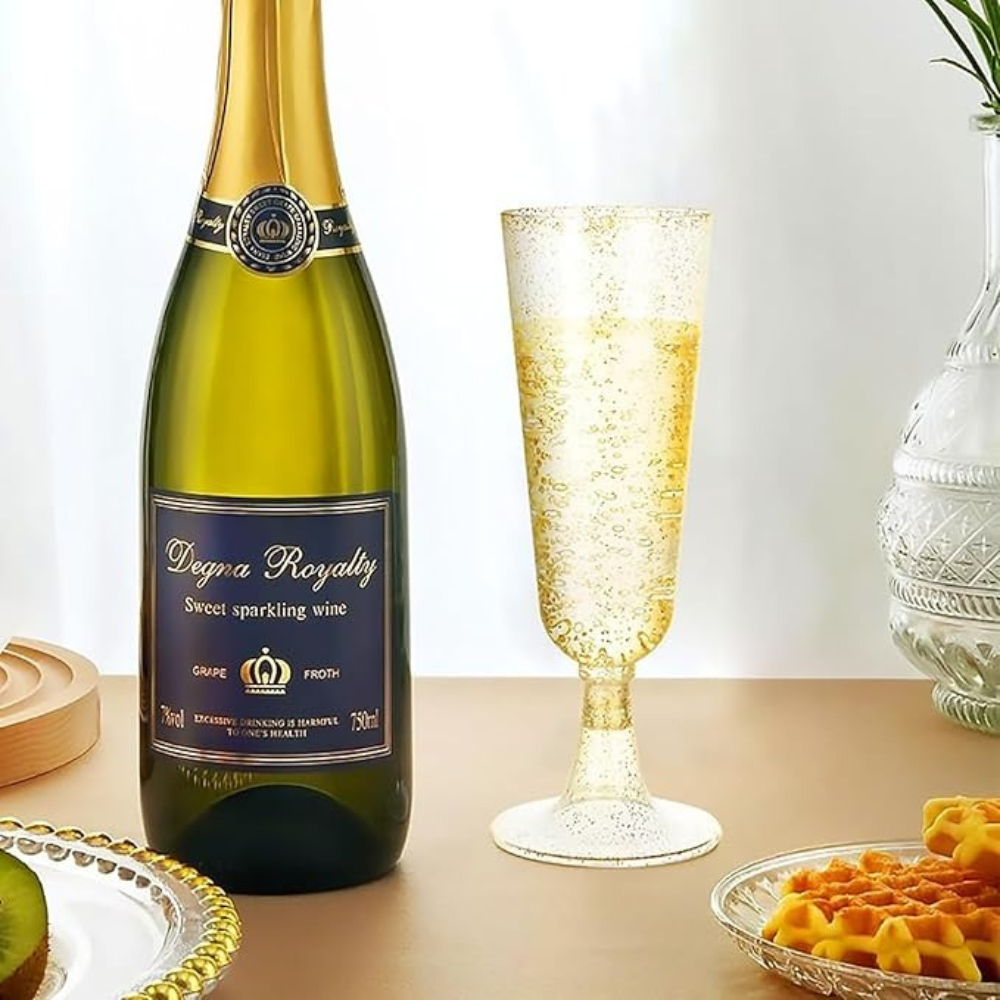 Набор бокалов пластиковых для шампанского премиум класса 10 шт,многоразовые для торжеств золото Каменец-Подольский - изображение 3