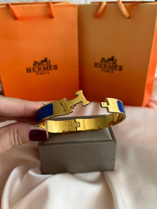 Роскошный браслет Hermes жесткий | насыщенный синий -  эмаль | напыление золото 18К |  размер 16-17 Одесса - изображение 7