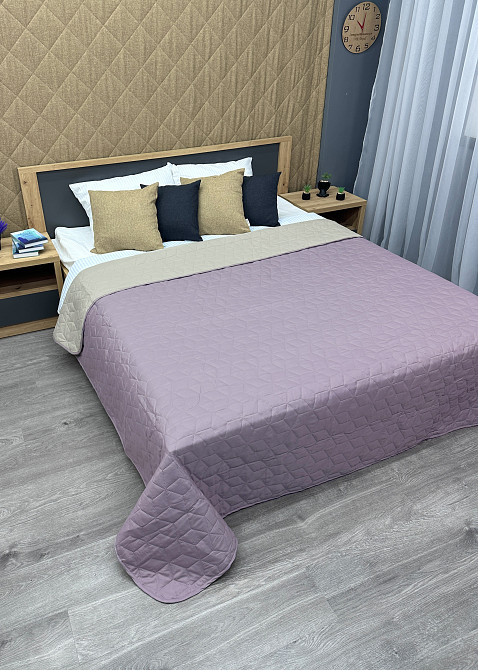 Покривало двостороннє Decorator Microfiber куб 210х215 см бузковий з бежевим (85-134) Київ - фото 6