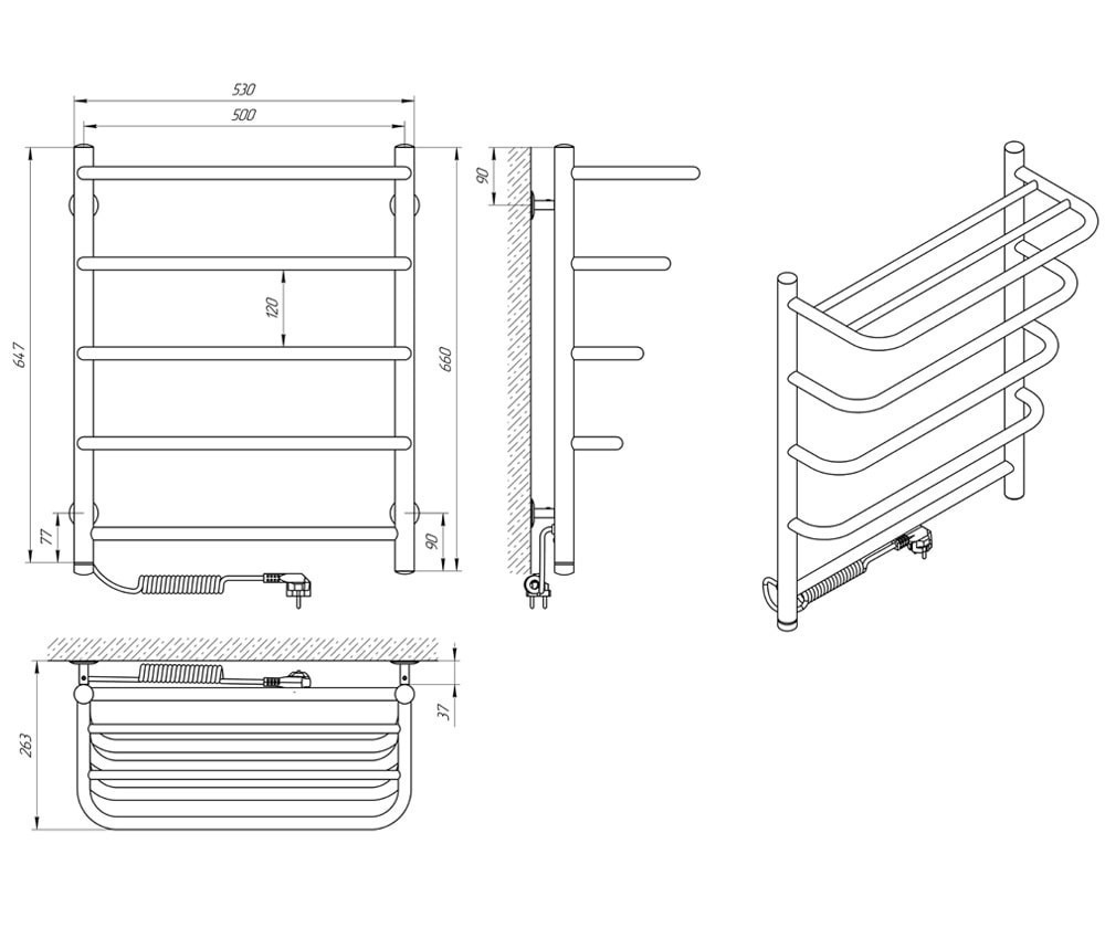 Електрична сушарка для рушників Laris Стандарт П5 500Х660 Е з полицею (ліва підкл) Київ - фото 7