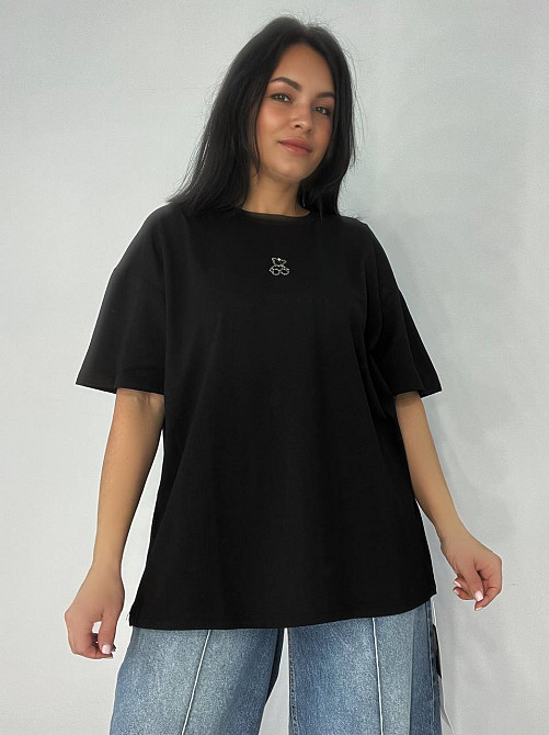Футболка женская A-N 2006 базовая широкая оверсайз медвежонок камни one size, черный, one size Киев - изображение 14