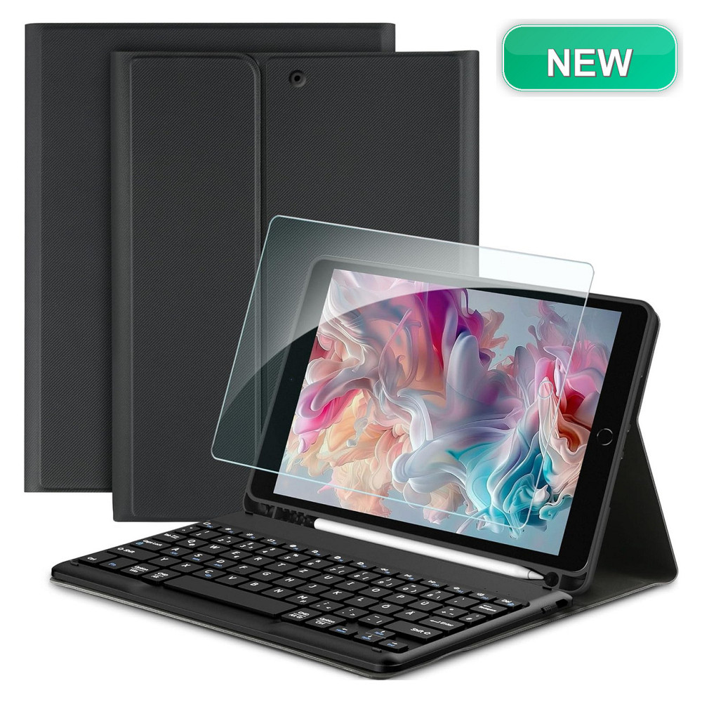 Чохол з клавіатурою кейс EasyAcc QWERTZ для iPad 10.2 7 8 9 Bluetooth чорний тримач для Apple Pencil PU Київ - фото 1