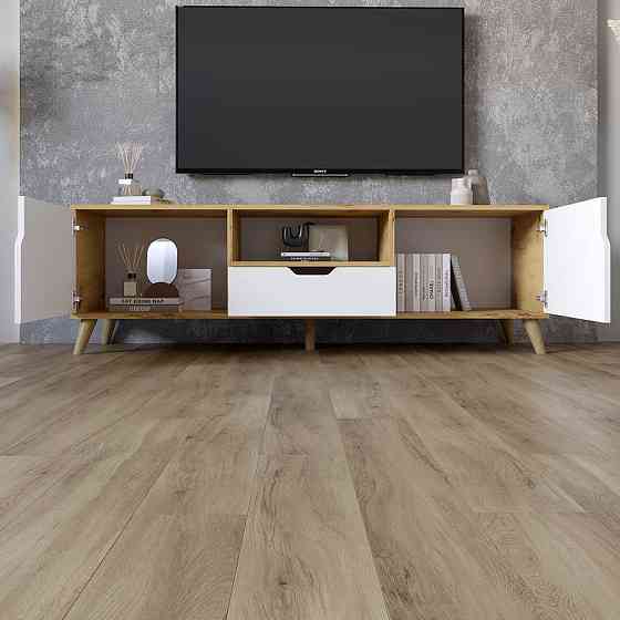 Тумба под телевизор с черными ножками М-ЗОН Борн 1600 Нимфея Альба (белый) (MZN-031086) Львов