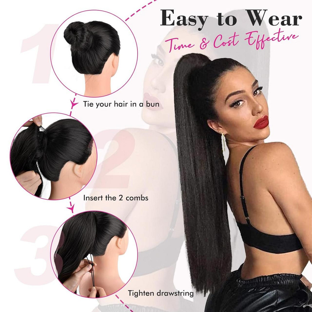 Накладний хвіст довгий прямий світлий блонд 71 см, шиньйон на шнурку з термостійкого синтетичного волосся REECHO Київ - фото 5