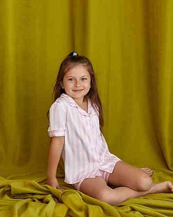 Дитяча піжамка із сатину шорти з сорочкою Світло-рожевий смужка р 154-158 Харків