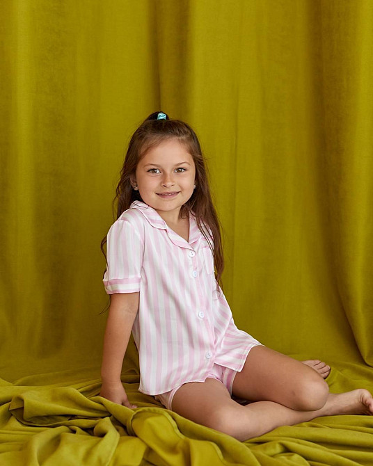 Дитяча піжамка із сатину шорти з сорочкою Світло-рожевий смужка р 154-158 Харків - фото 3