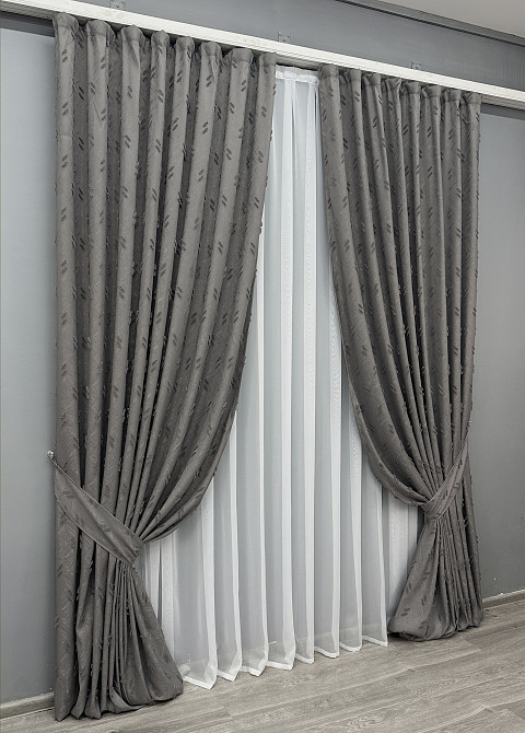 Комплект штор VR-Textil Лен Букле № 1890ш Графитовый 150х290 см 2 шт (33-0924) Киев - изображение 3