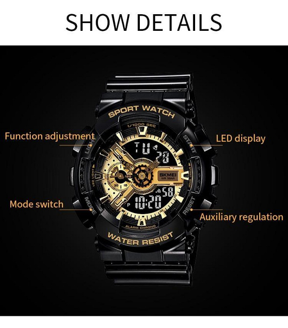Наручний тактичний годинник Skmei 1688 (Чорний з золотистим) Вінниця - фото 5