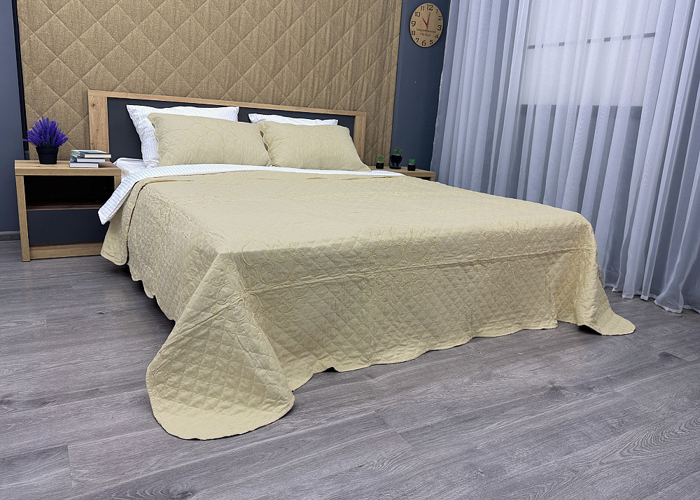 Покривало стьобане з наволочками Expo Trade ромб 220x220 (+-10 см) бежевий (85-163) Київ - фото 3