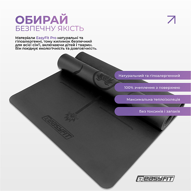 EasyFit Килимок для йоги професійний EasyFit Pro каучук 5 мм Чорний Коломыя - изображение 5