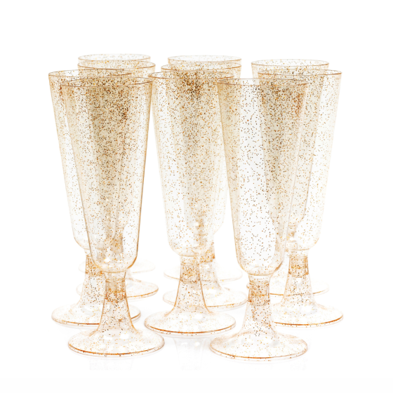 Набор бокалов пластиковых для шампанского премиум класса 10 шт,многоразовые для торжеств золото Каменец-Подольский