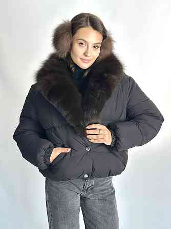 Жіноча куртка пуффер з натуральним хутром песця Чорний М Харків