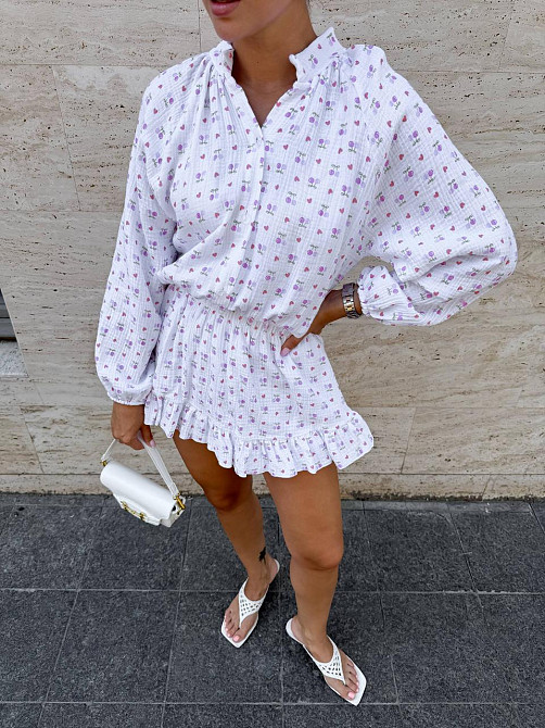 Женское легкое платье-комбинезон с принтом натуральный муслин 46/48, Белый 2 Одесса - изображение 2