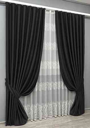 Комплект штор VR-Textil Bagema Rvs 100х270 2шт і Тюль 300х270 1895ш-1675т Чорний з білим 71-170/1 Київ