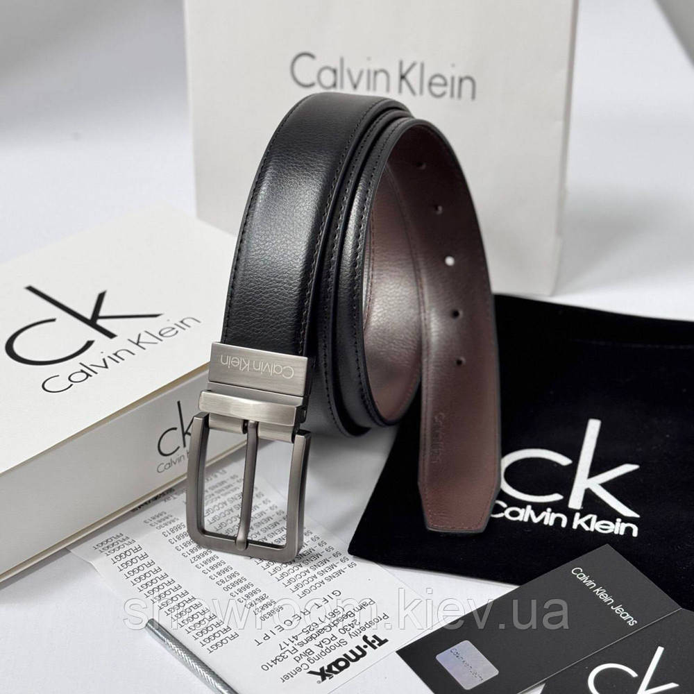 Двусторонний кожаный ремень в подарочной упаковке (450) черный/коричневый Киев - изображение 2