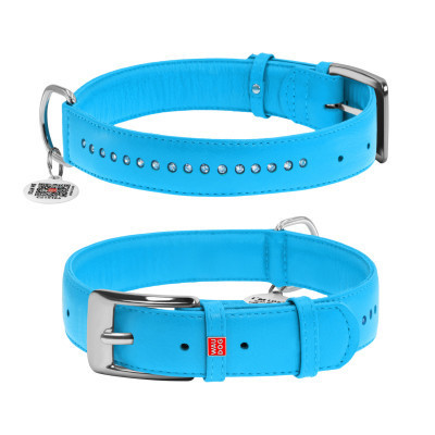 Нашийник для тварин WAUDOG Glamour з QR-паспортом, подвійний Ш 20 мм Д 30-39 см блакитний (38762) Вінниця - фото 1
