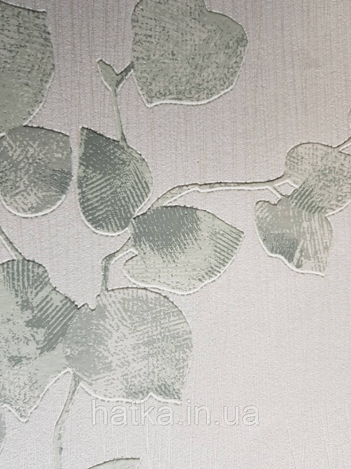 Шпалери вінілові на флізеліні Marburg Chelsea 0.53х10 смугою зелені гілки листя на білому Київ - фото 4