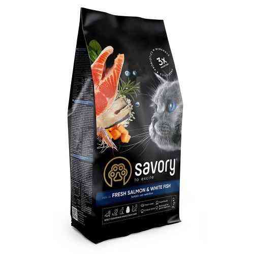 Сухий корм Savory для довгошерстих котів, зі свіжим лососем і білою рибою, 2 кг Київ