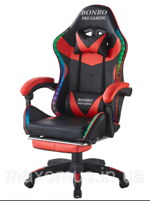 Игровое компьютерное кресло Bonro B-144 Красное с RGB-подсветкой, массажем и подножкой для геймеров Мостиська - фото 12