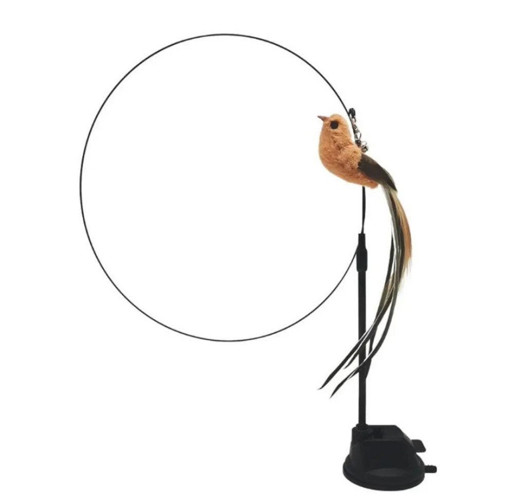 Игрушка для котика на палочке птичка с колокольчиком на присоске 93 см коричневый Киев - изображение 5