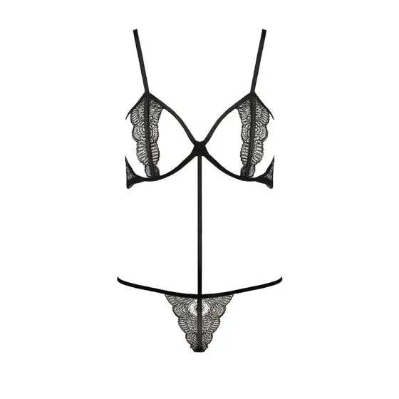Комплект білизни Passion Exclusive QUENTRIS BIKINI S/M, black, стрінги і напіввідкритий ліф Львів