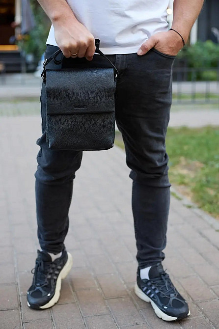 Мужская кожаная сумка черная Кожаный мужской мессенджер черный Tiding Bag Київ - фото 8