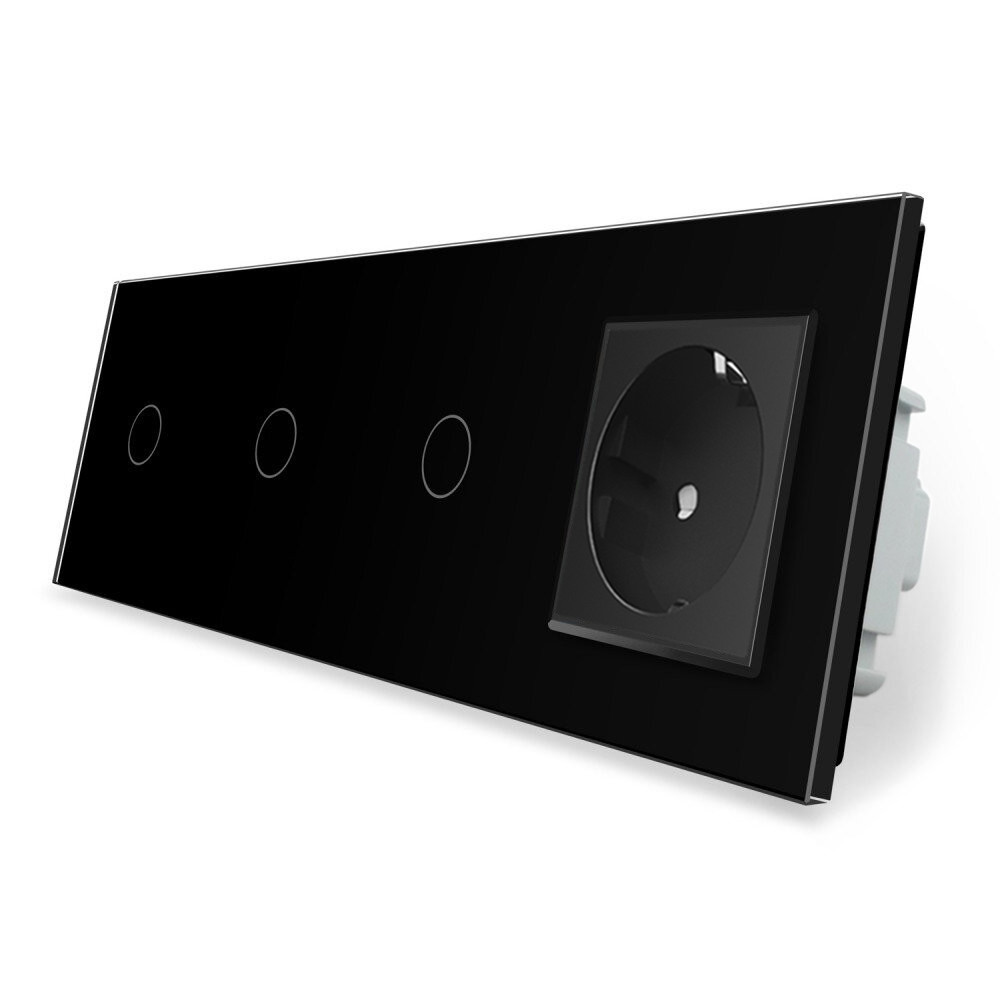 LIVOLO Сенсорний вимикач 3 сенсора (1-1-1) 1 розетка LIVOLO чорний матовий скляний Коломия - фото 1