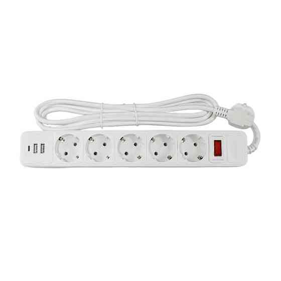 Сетевой фильтр с заземлением 5*3 метра, 2USB A + 1USB C, белый Днепр