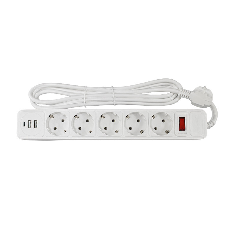 Сетевой фильтр с заземлением 5*3 метра, 2USB A + 1USB C, белый Днепр - изображение 1