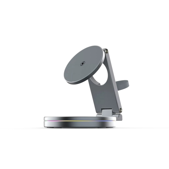 Металевий бездротовий зарядний пристрій 3в1 KD14 (MagSafe) з обертанням 360° - Сріблястий Киев