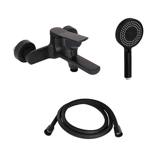 Комплект Qtap Slavonice Black Matt: Змішувач QTSLA259BLM45918 + Шланг QTHADPVCSQ160B + Лійка QTRUC125BLM45951 Київ