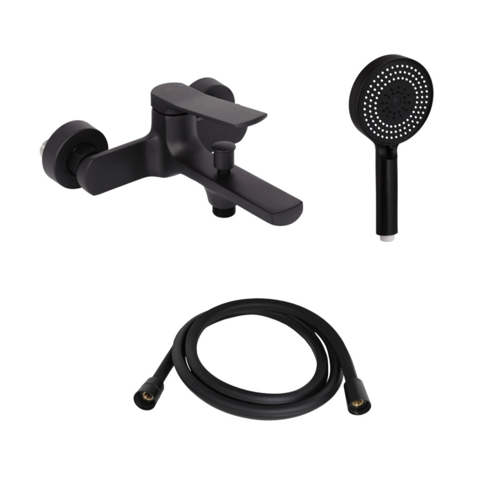 Комплект Qtap Slavonice Black Matt: Змішувач QTSLA259BLM45918 + Шланг QTHADPVCSQ160B + Лійка QTRUC125BLM45951 Київ - фото 1