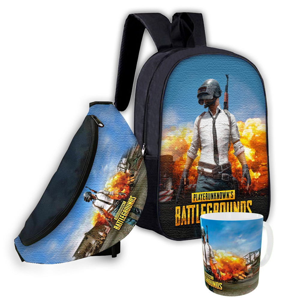 Набір дитячий Пабг "PUBG" рюкзак 36х27см сумка-бананка, кружка з принтом для хлопчика (01566) Київ - фото 1