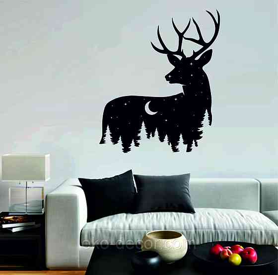 Декоративное настенное Панно «Новогодний олень» Декор на стену 70*58 см, Черный Киев