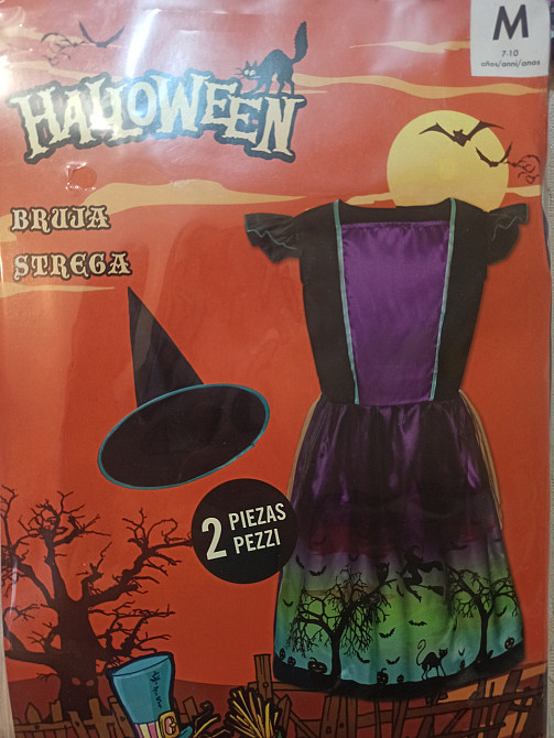 Дитяча сукня з капелюшком Відьма на Хелловін розмір М 7-10 років фіолетово-зелене Київ - фото 4