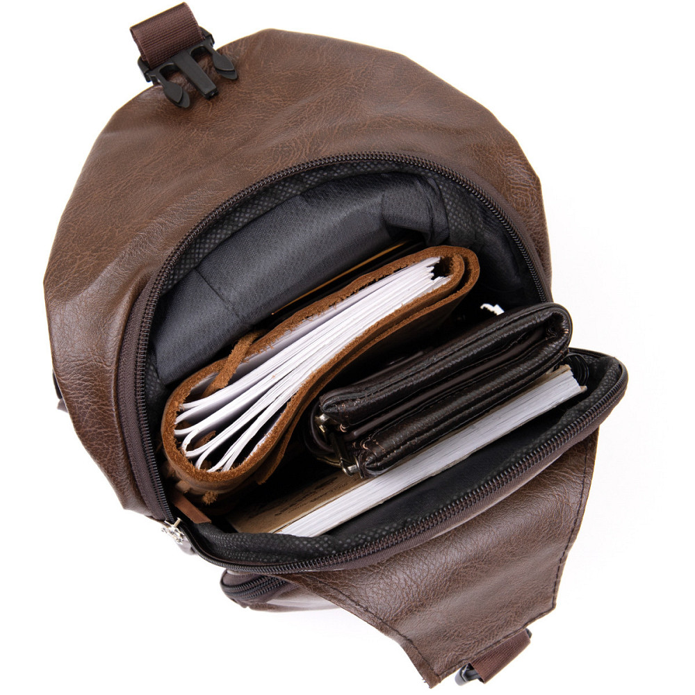 Сумка кросс боди с эмблемой из кожзама Коричневая (Vintage) Киев - изображение 7